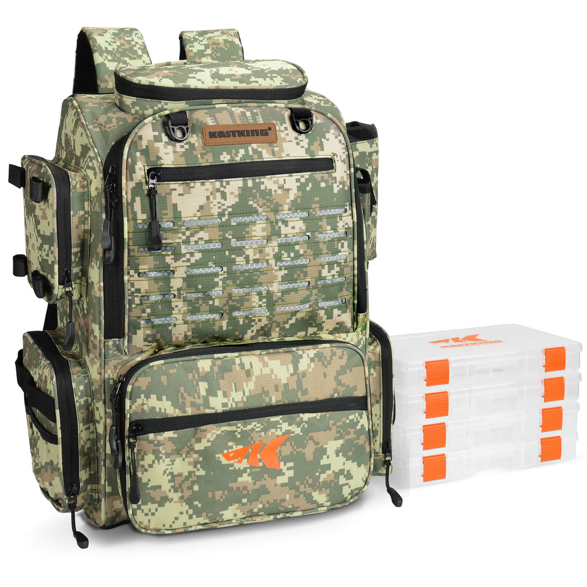 Kastking Smart Buy | Bait Boss Fishing Tackle Backpack with Rod Holders 4 Tackle Boxes