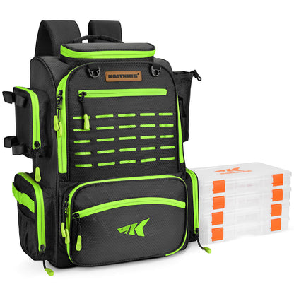 Kastking Smart Buy | Bait Boss Fishing Tackle Backpack with Rod Holders 4 Tackle Boxes