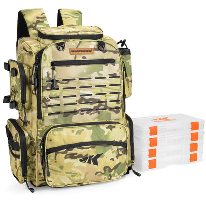 Kastking Smart Buy | Bait Boss Fishing Tackle Backpack with Rod Holders 4 Tackle Boxes