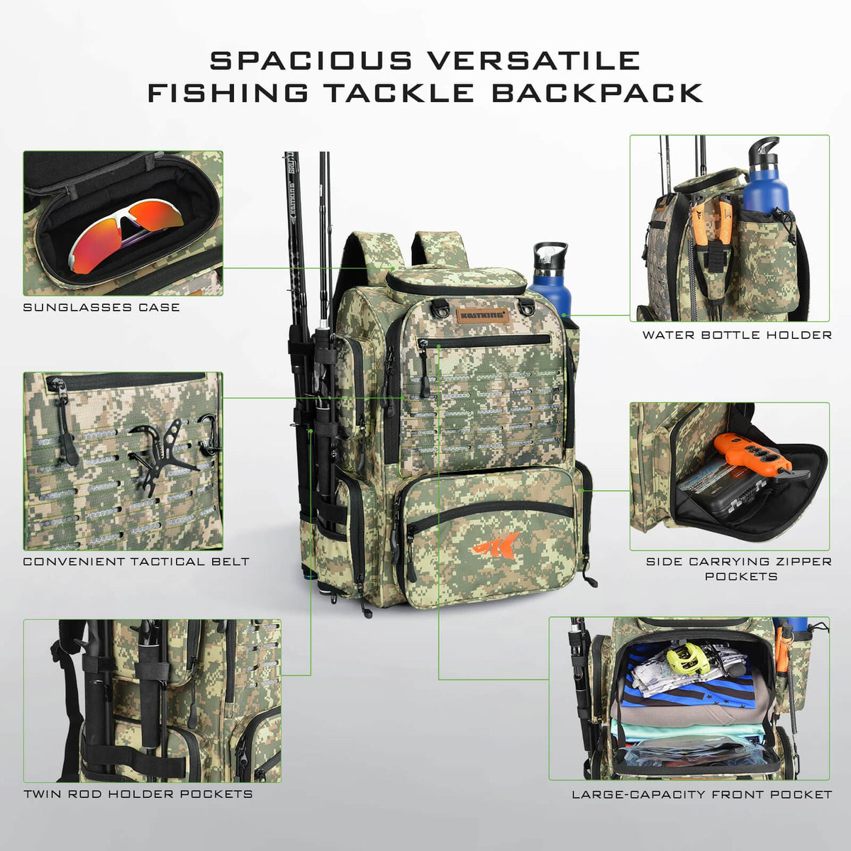 Kastking Smart Buy | Bait Boss Fishing Tackle Backpack with Rod Holders 4 Tackle Boxes
