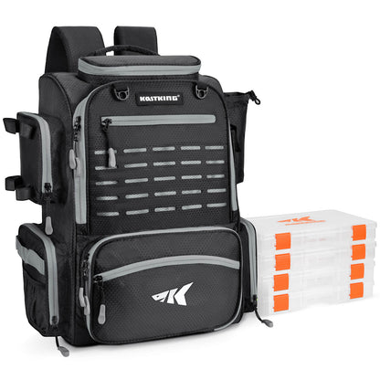 Kastking Smart Buy | Bait Boss Fishing Tackle Backpack with Rod Holders 4 Tackle Boxes